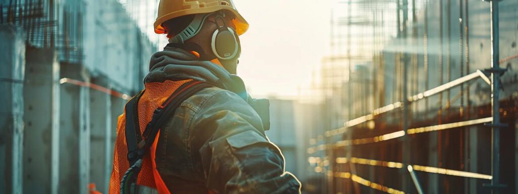 a close-up view of a skilled technician inspecting a structural foundation with steel piers, set against a bright, modern construction site, emphasizing innovative underpinning methods for home stability.
