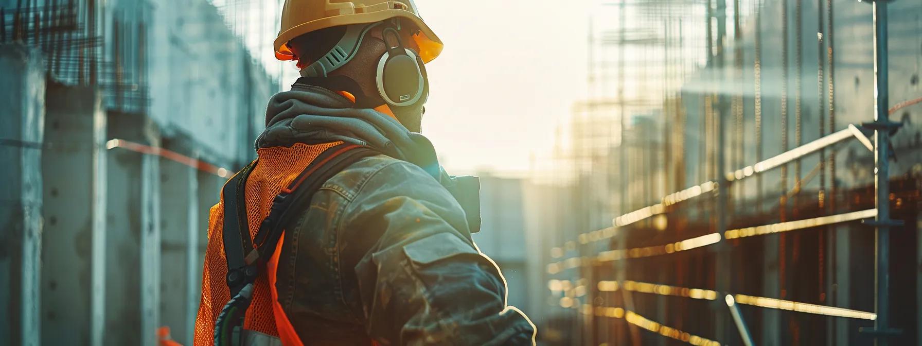 a close-up view of a skilled technician inspecting a structural foundation with steel piers, set against a bright, modern construction site, emphasizing innovative underpinning methods for home stability.